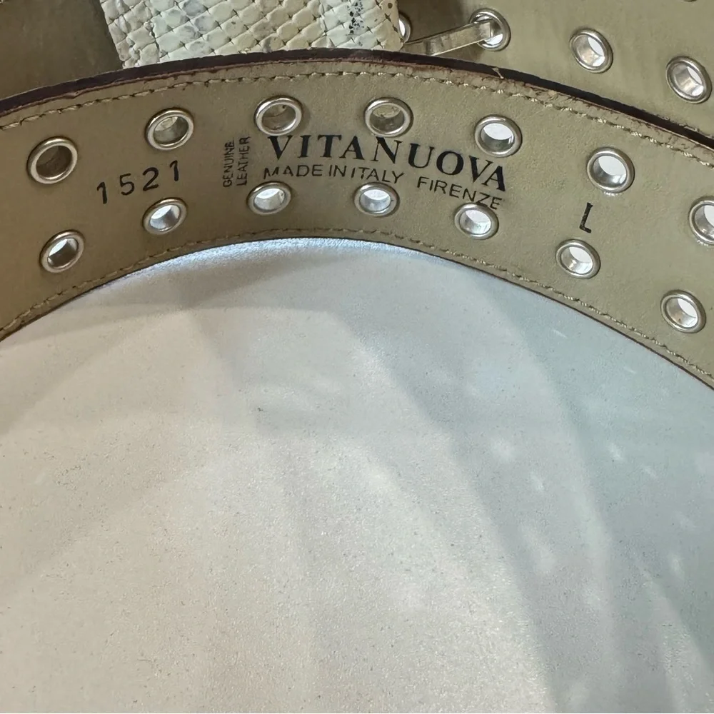 Vintage Vita Nuova Italian Leather Studded Belt Made in Italy Snakeskin Texture